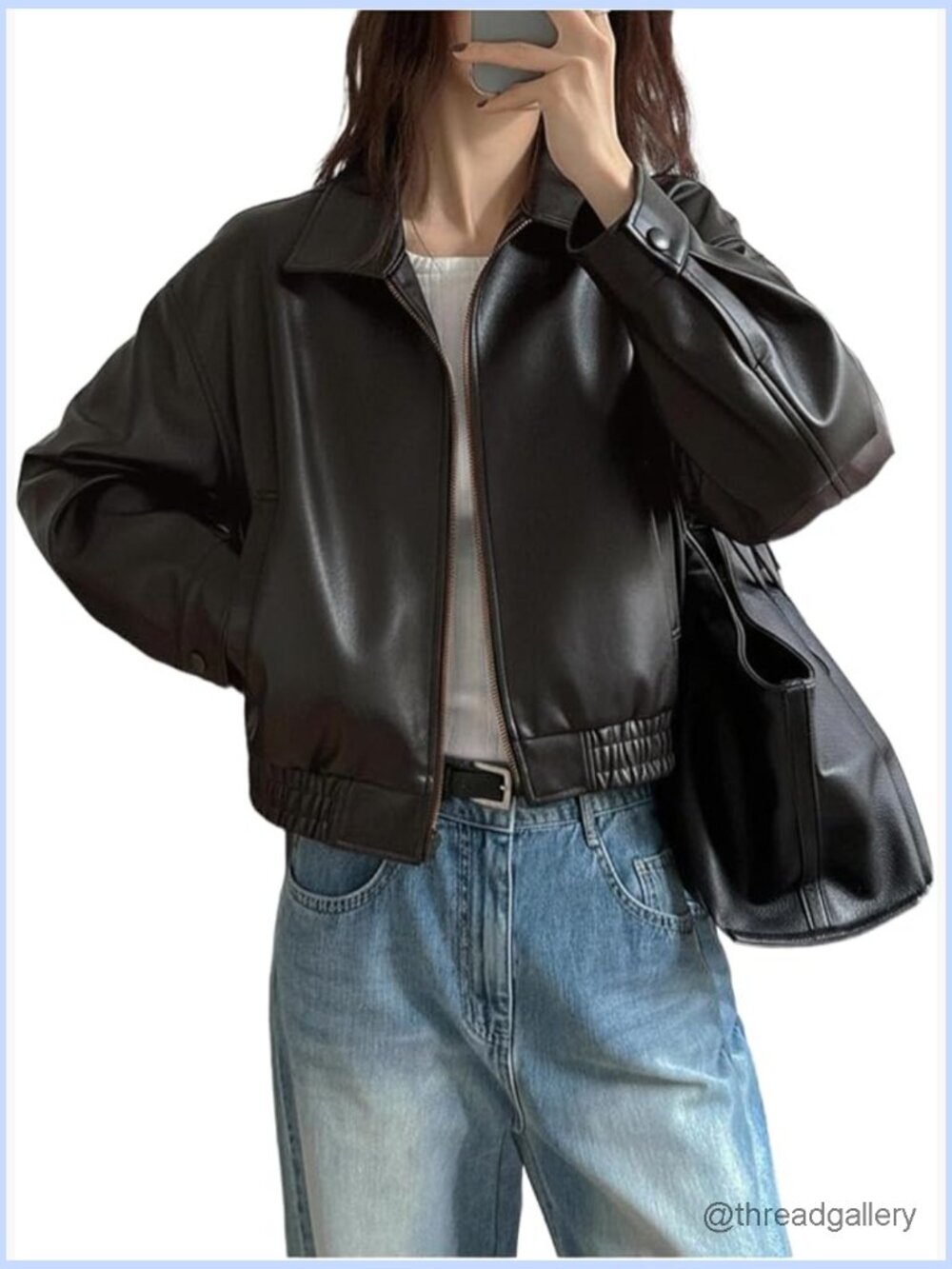 Y2K Faux Leather Crop Bomber Jacket Zip Up Motorcycle Streetwear - Picture 1 of 3